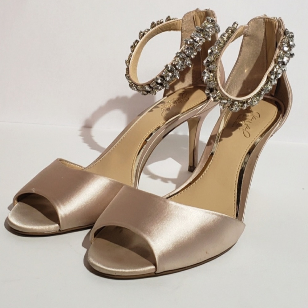 Badgley Mischka Satin Crystal Jeweled Heels